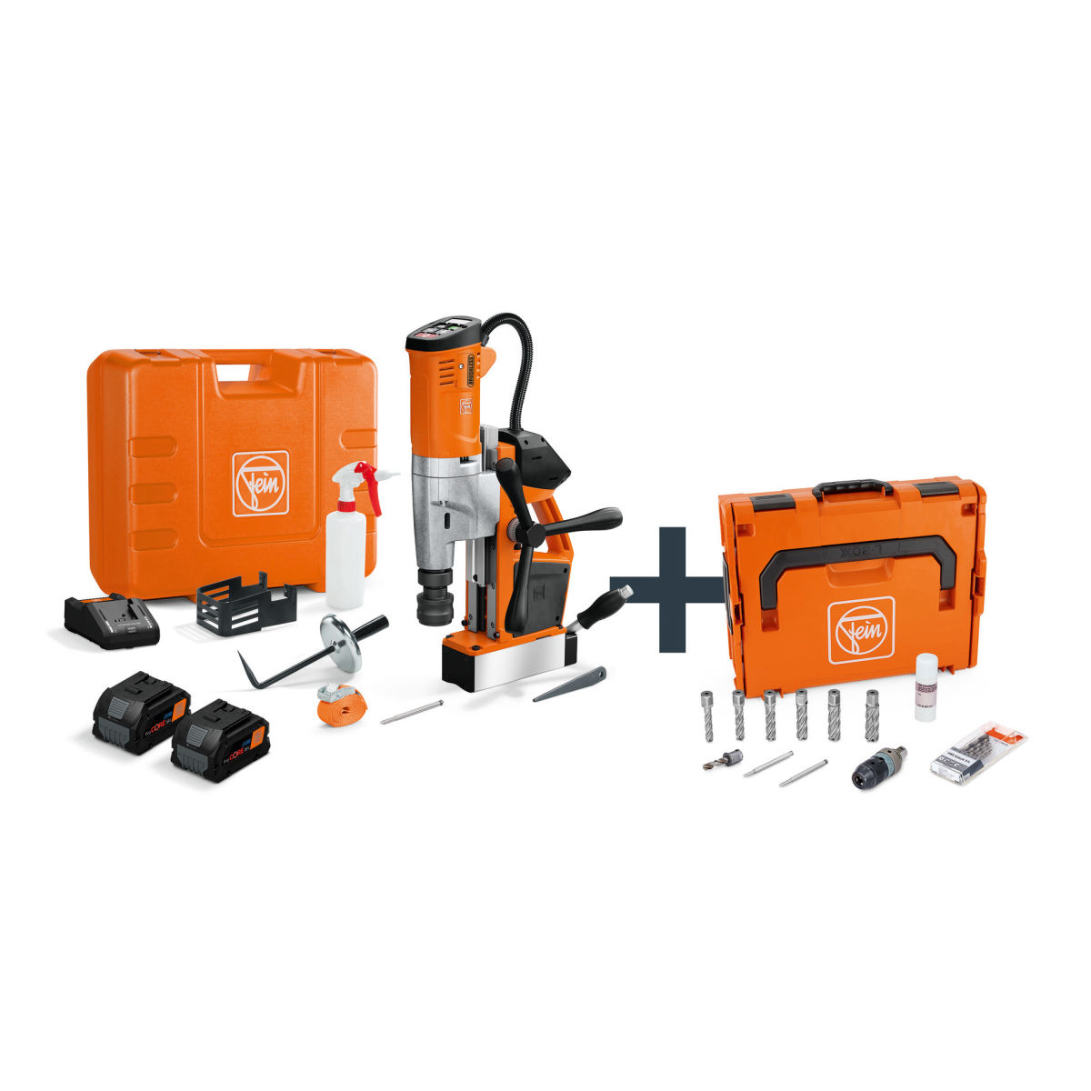 Akku-Universal-Magnetkernbohrmaschine für Bohrer bis 35 mm mit Anwenderset, AKBU 35 PMQW 18 V AS Baustelle 2x 8 Ah Set 3/4 Zoll Weldon / HSS NOVA 50