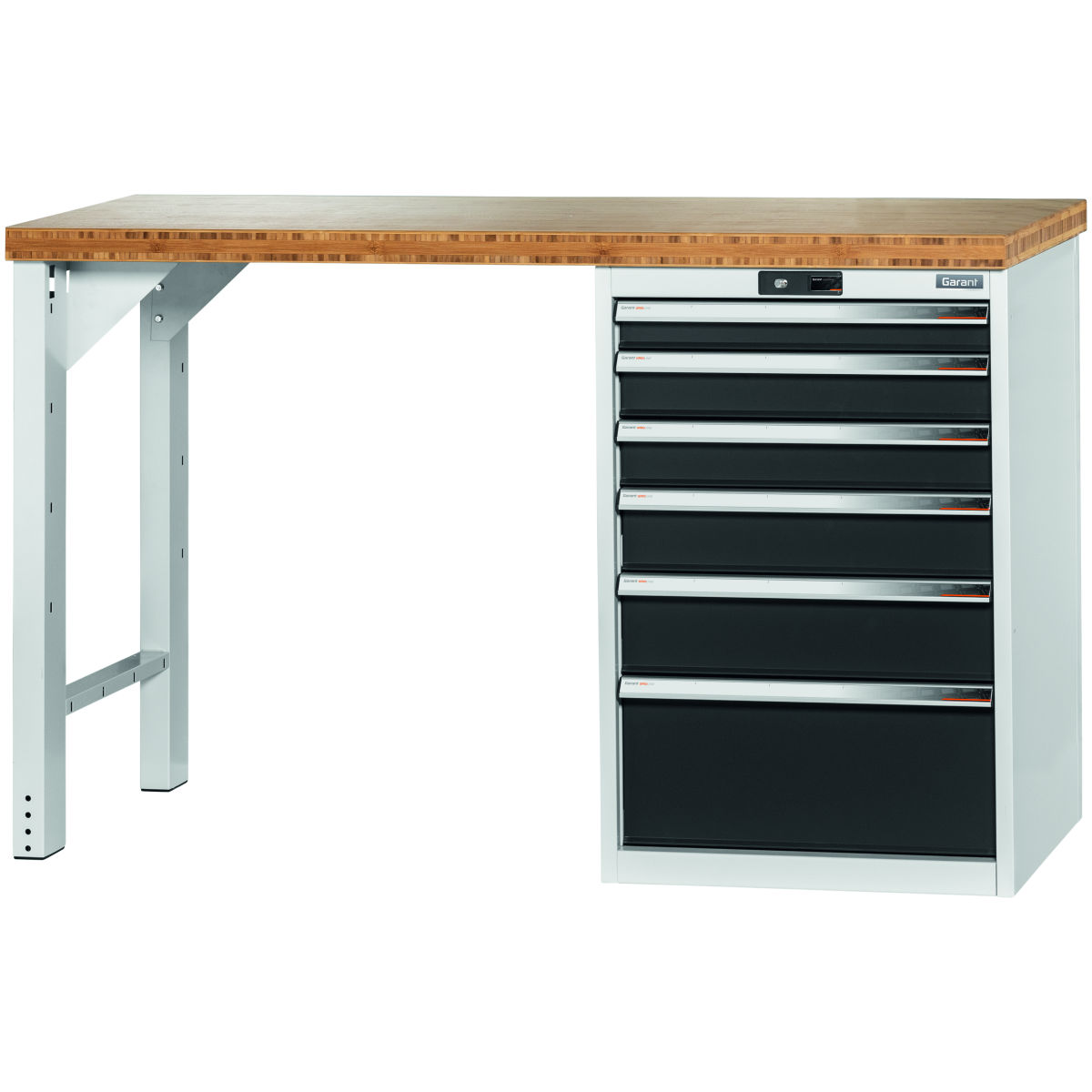 Vario Werkbank mit Gehäuse 24G, Höhe 950 mm, Bambus-Platte, 20×20G, Plattenlänge: 1500/6mm