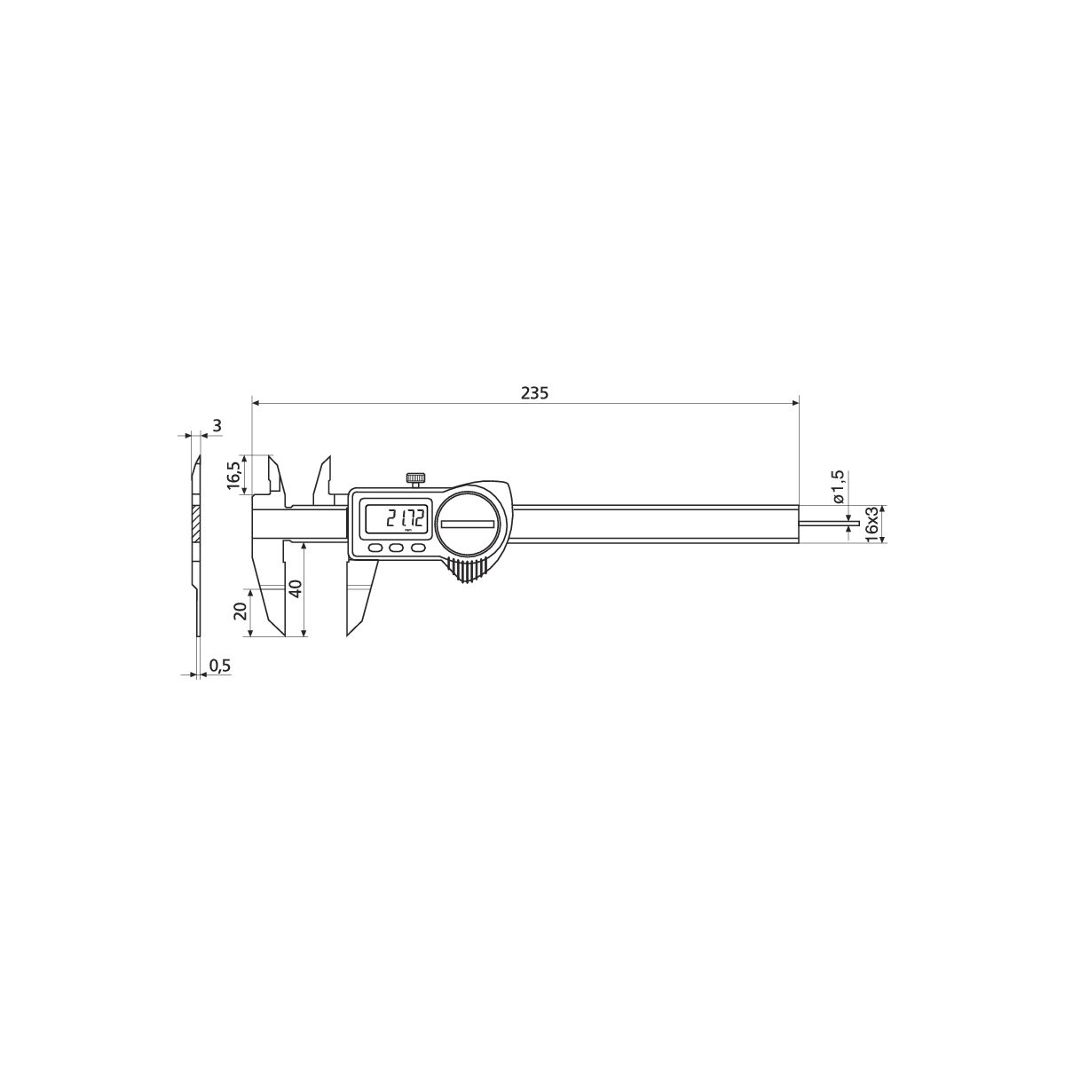 Dig. Tsch-Wellennutenmessschieber IP 67, 150x40 mm