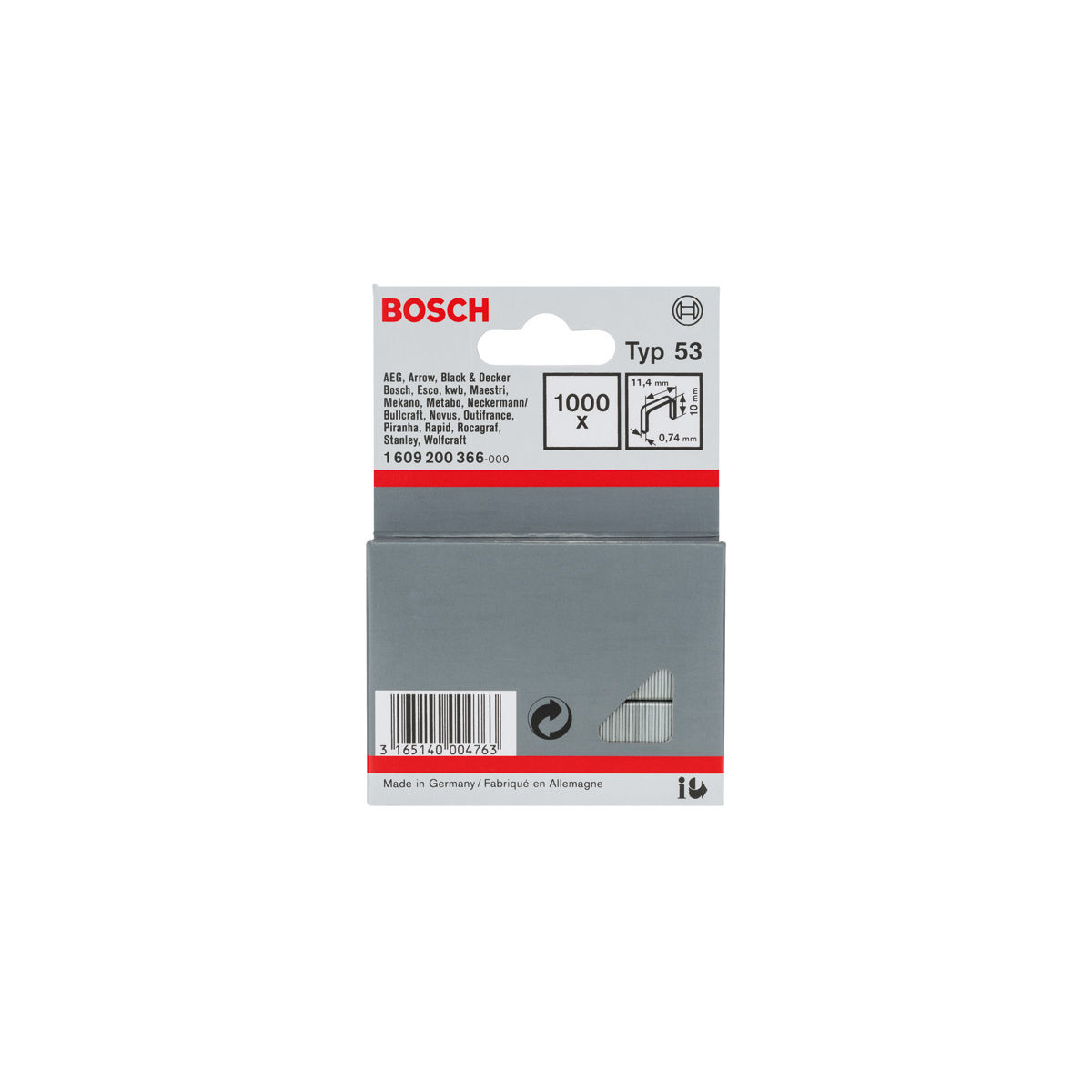 Feindrahtklammer Typ 53, 11,4 x 0,74 x 10 mm, 1000er-Pack