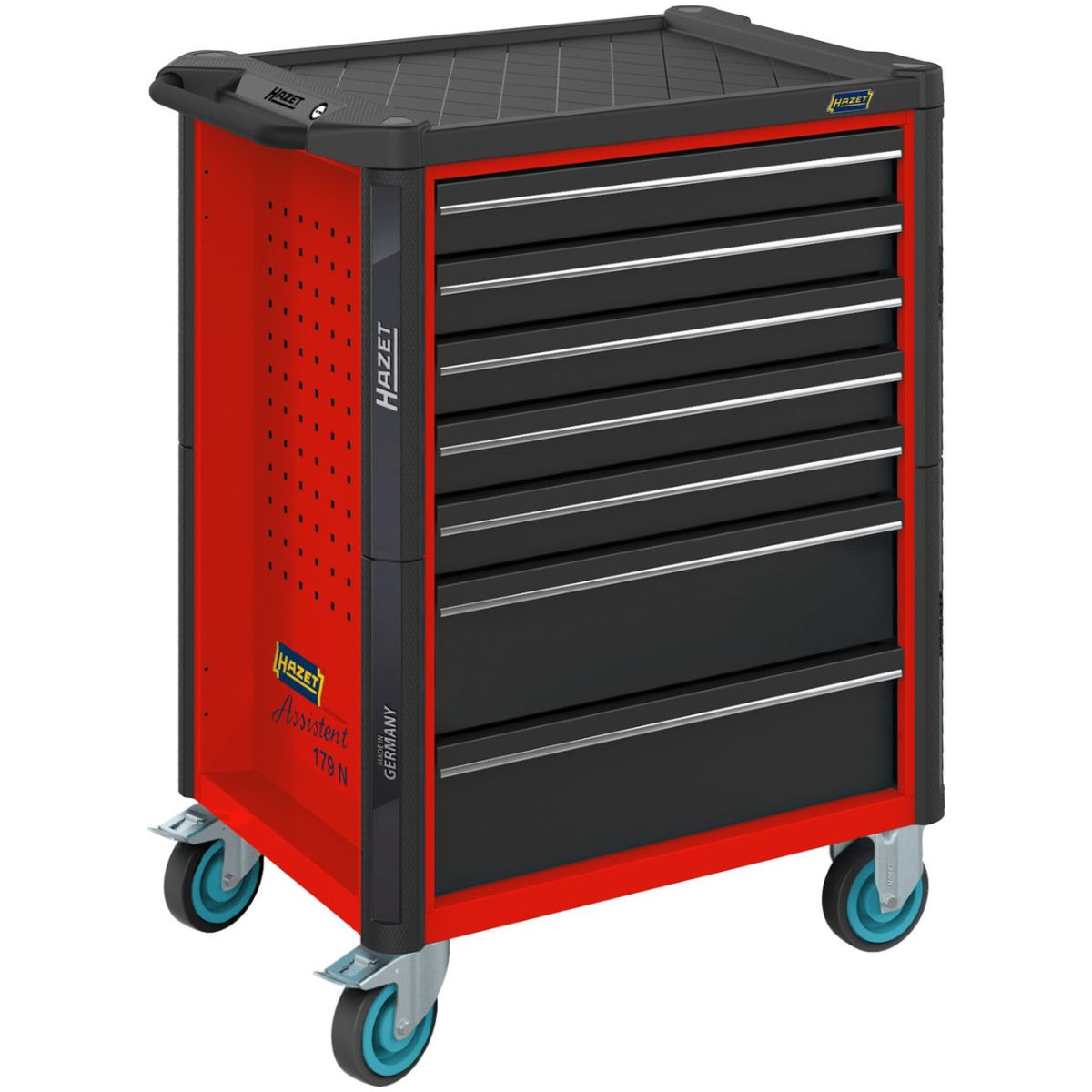 Werkstattwagen ∙ Assistent 179N ∙ einzeln ∙ L x B x H: 785 mm x 518 mm x 1020 mm ∙ Schubladen, flach: 5× 81 x 522 x 398 mm ∙ Schubladen, hoch: 2× 166 x 522 x 398 mm