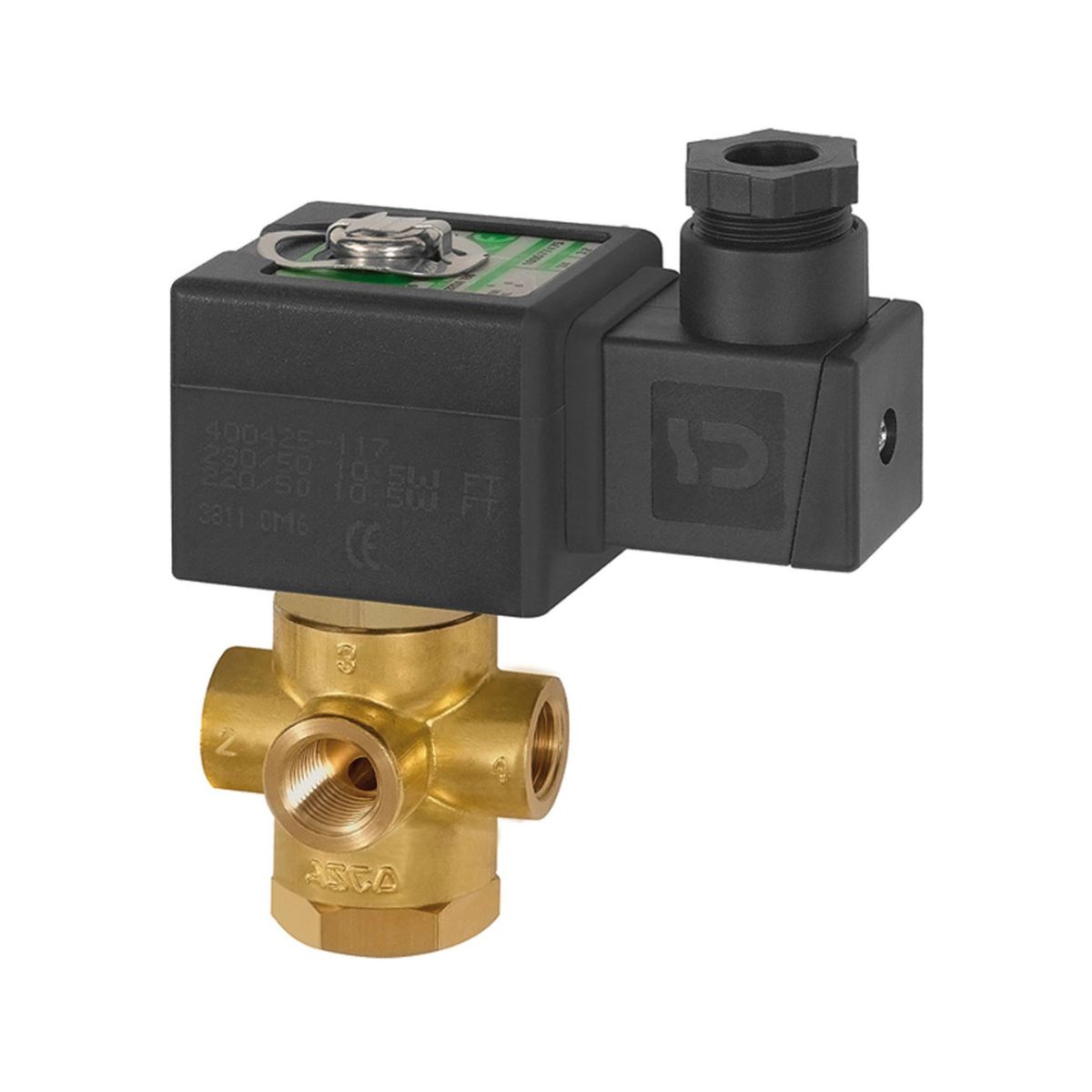 3/2-Wege-Magnetventil, Messing, NC, direktgesteuert 230 V, 50-60 Hz, NBR, Rp 1/4, PN 0-6 bar