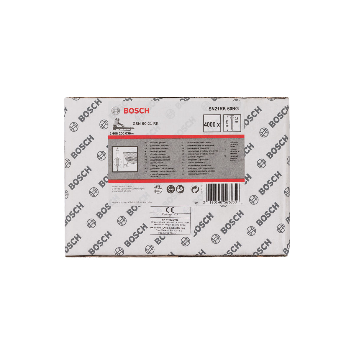 Rundkopf-Streifennagel SN21RK 60RG 2,8 mm, 60 mm, verzinkt, gerillt, 4000er-Pack