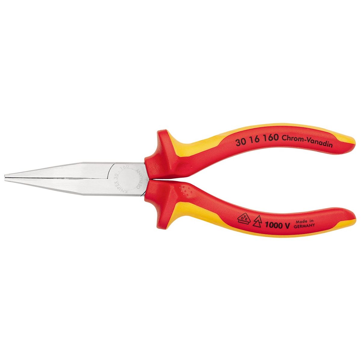 Langbeckzange, flach, verchromt VDE isoliert, ganze Länge: 160mm