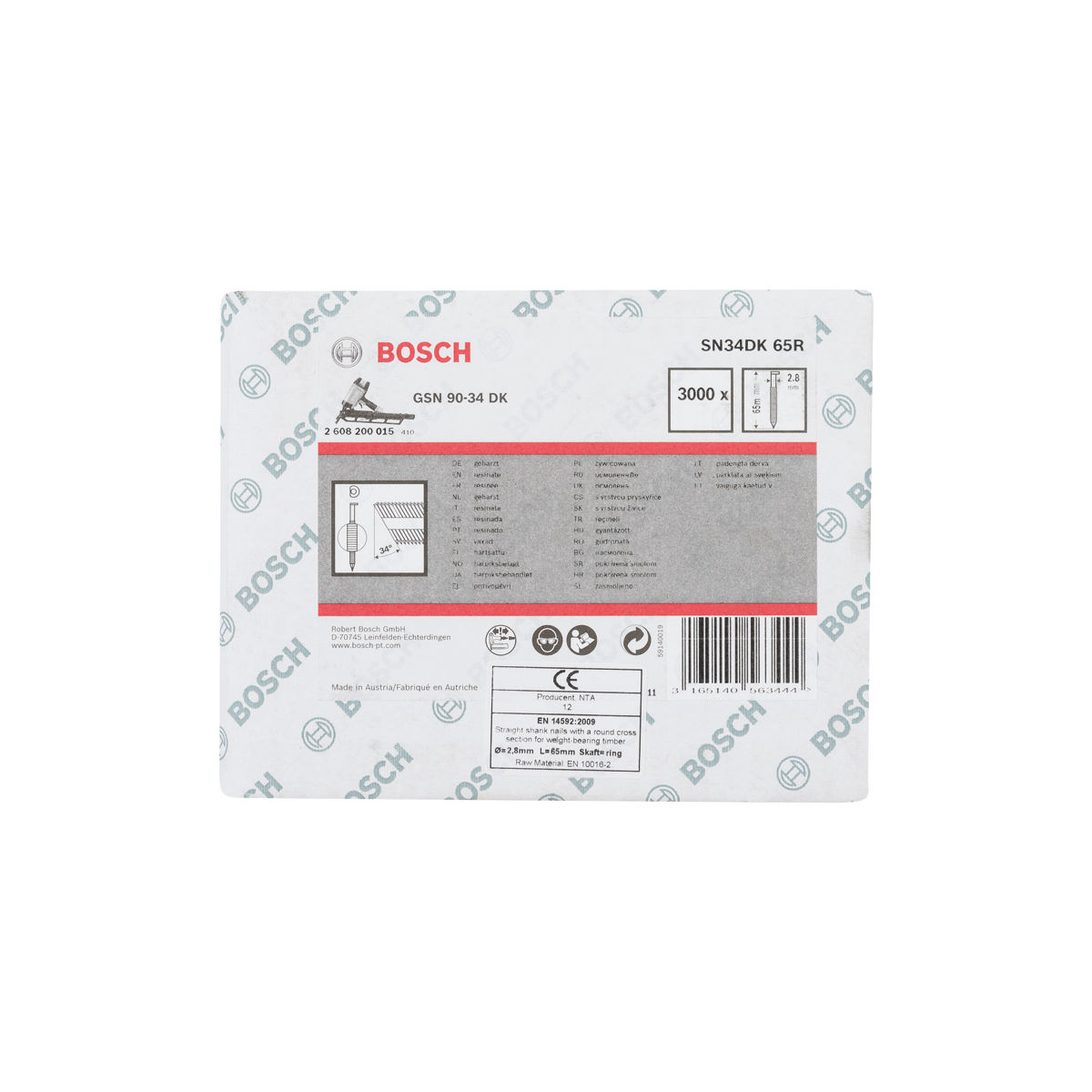 D-Kopf Streifennagel SN34DK 65R, 2,8 mm, 65 mm, blank, gerillt, 3000er-Pack