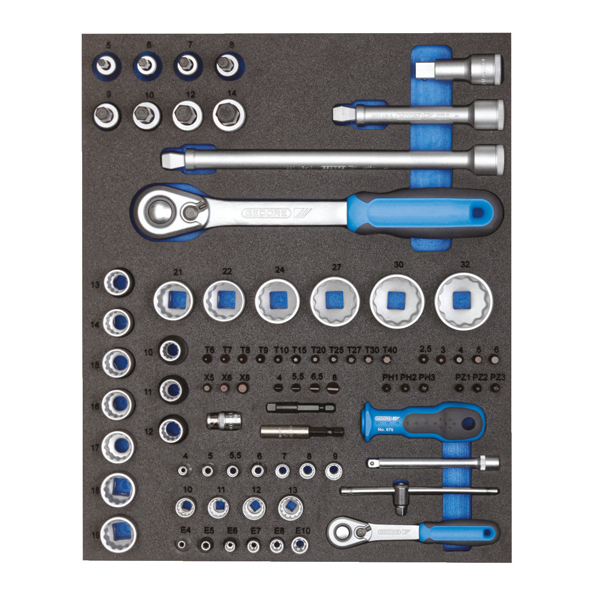 Steckschlüssel-Sortiment 1/4″+1/2″ in 2/4 Check-Tool-Modul