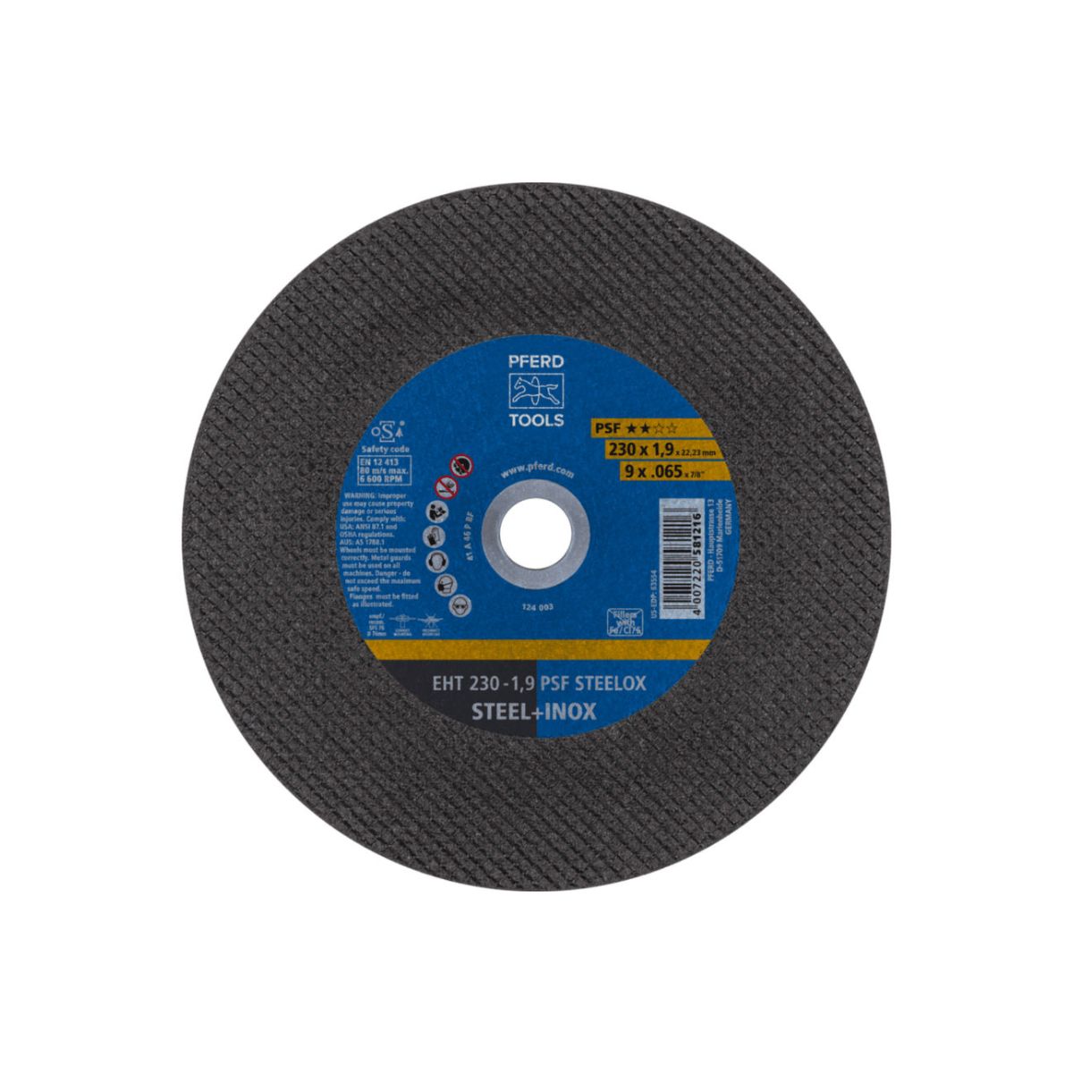 PFERD TOOLS Trennscheibe EHT 230x1,9x22,23 mm gerade Universallinie PSF STEELOX für Stahl/Edelstahl