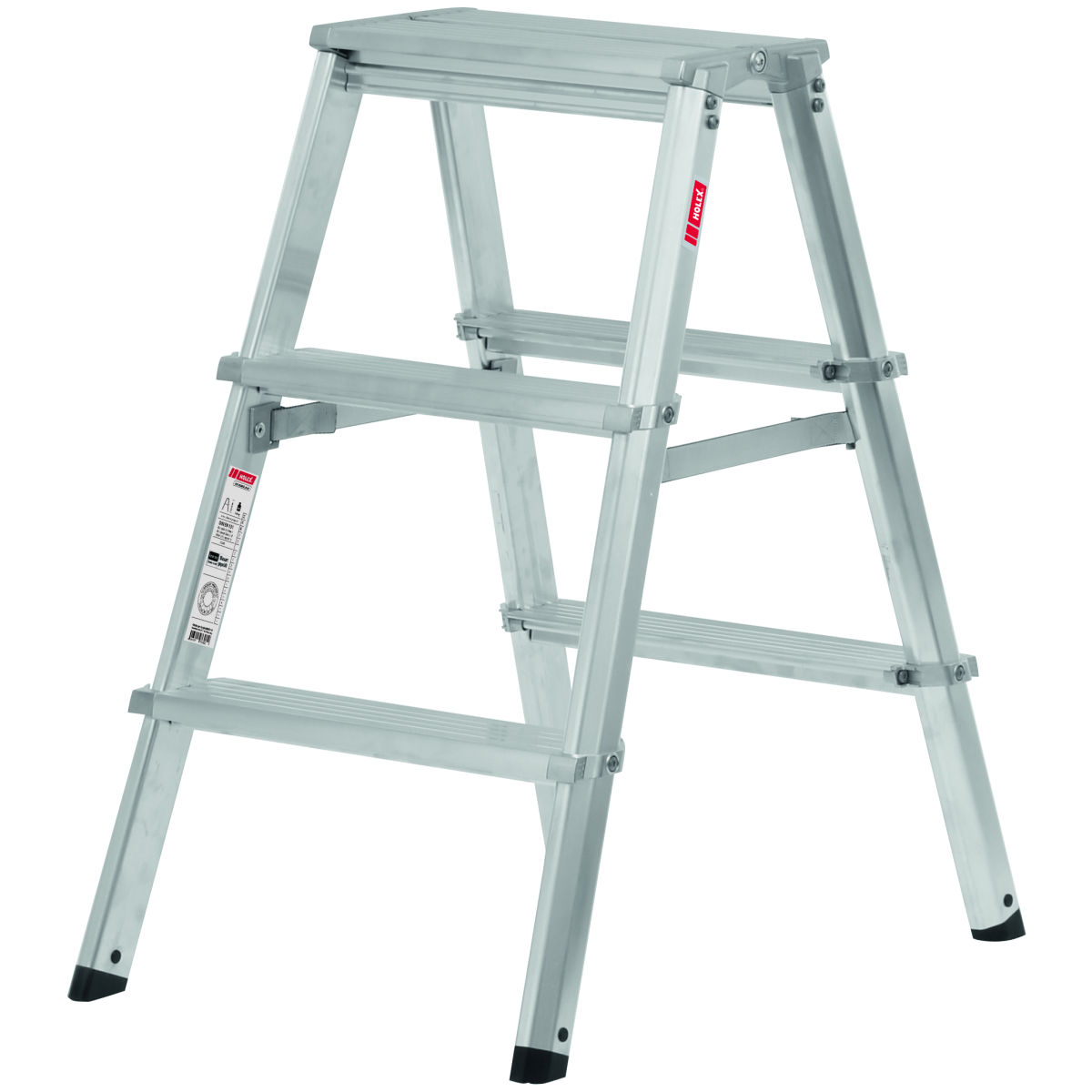 HOLEX Stufen-Stehleiter Aluminium, beidseitig begehbar, mögliche Stufenanzahl 2×3 – 2×5