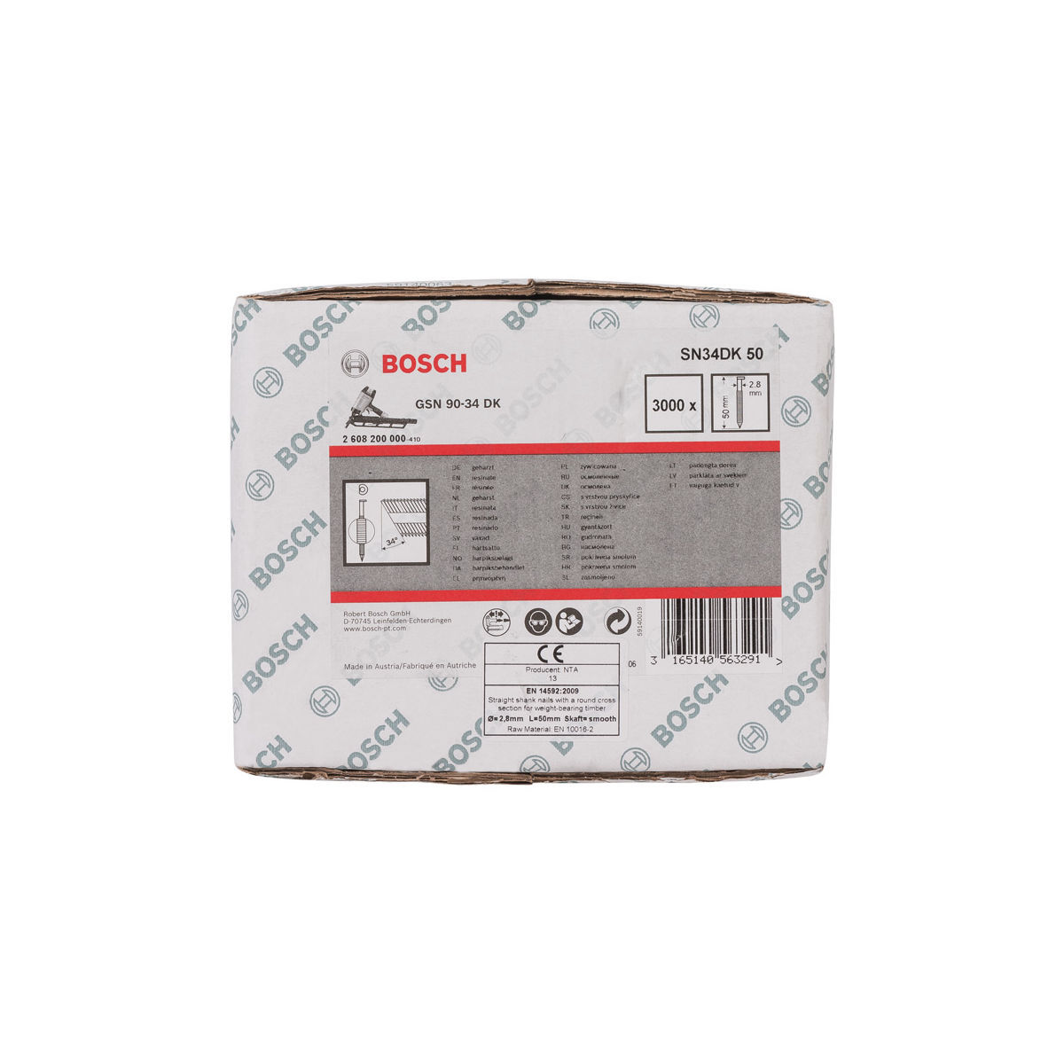 D-Kopf Streifennagel SN34DK 50, 2,8 mm, 50 mm, blank, glatt, 3000er-Pack