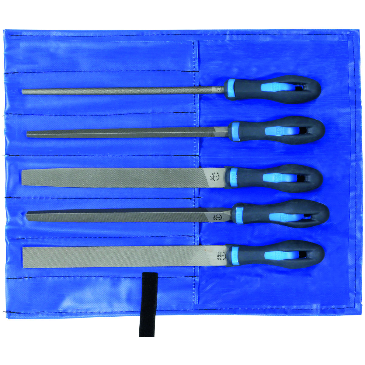 Feilensatz mit 2K-Heft 5-teilig in Rolltasche Metall, Hieb 2, Länge ohne Angel: 200mm