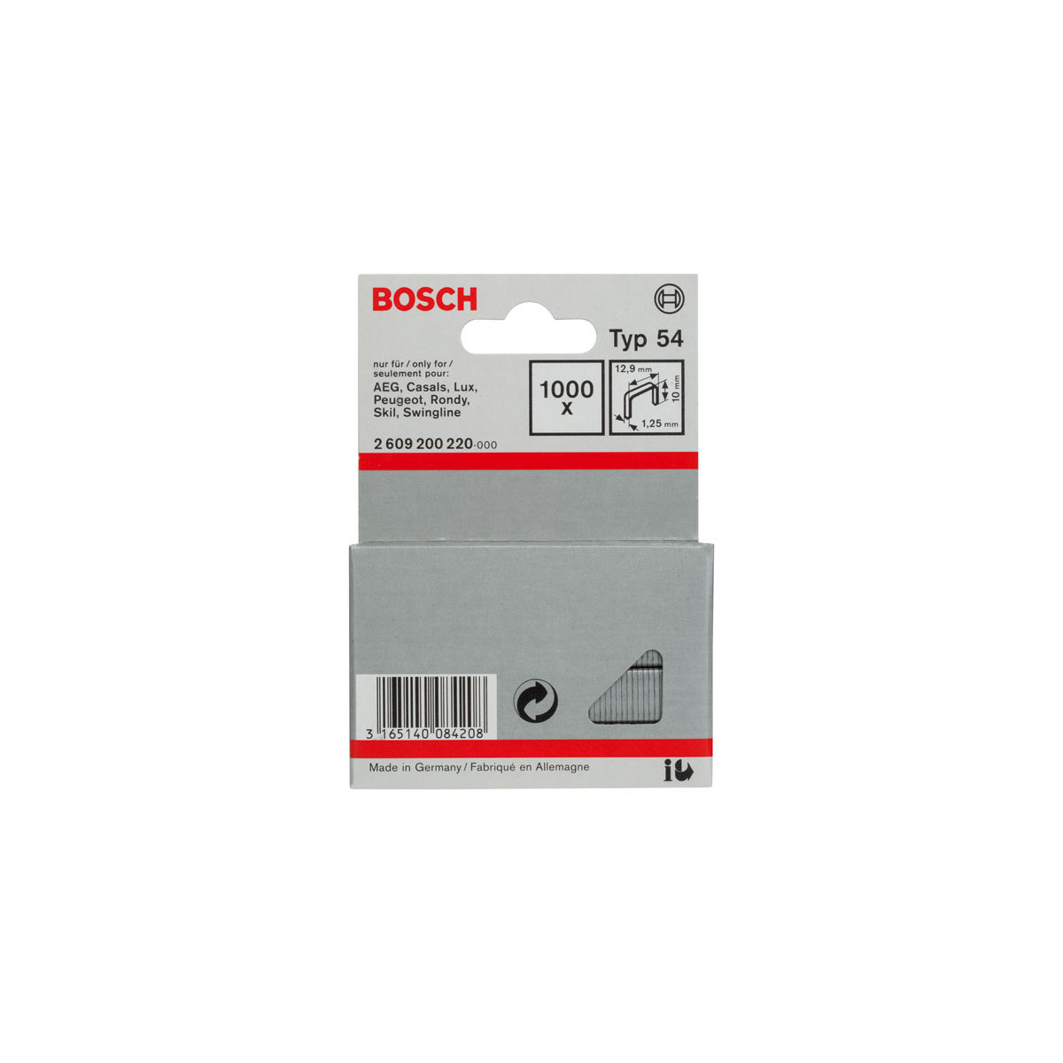 Flachdrahtklammer Typ 54, 12,9 x 1,25 x 10 mm, 1000er-Pack