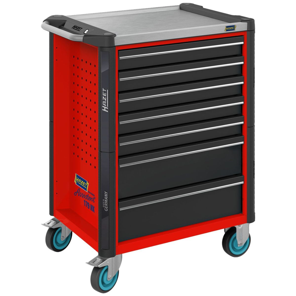 Werkstattwagen ∙ Assistent 179NX ∙ einzeln ∙ L x B x H: 785 mm x 518 mm x 1020 mm ∙ Schubladen, flach: 5× 81 x 522 x 398 mm ∙ Schubladen, hoch: 2× 166 x 522 x 398 mm