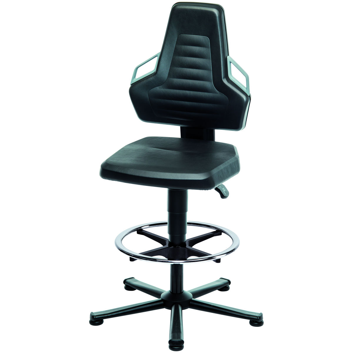 Arbeitsdrehstuhl, Kunstleder, mit Gleiter und Fußring, hoch, Farbe: BLACK
