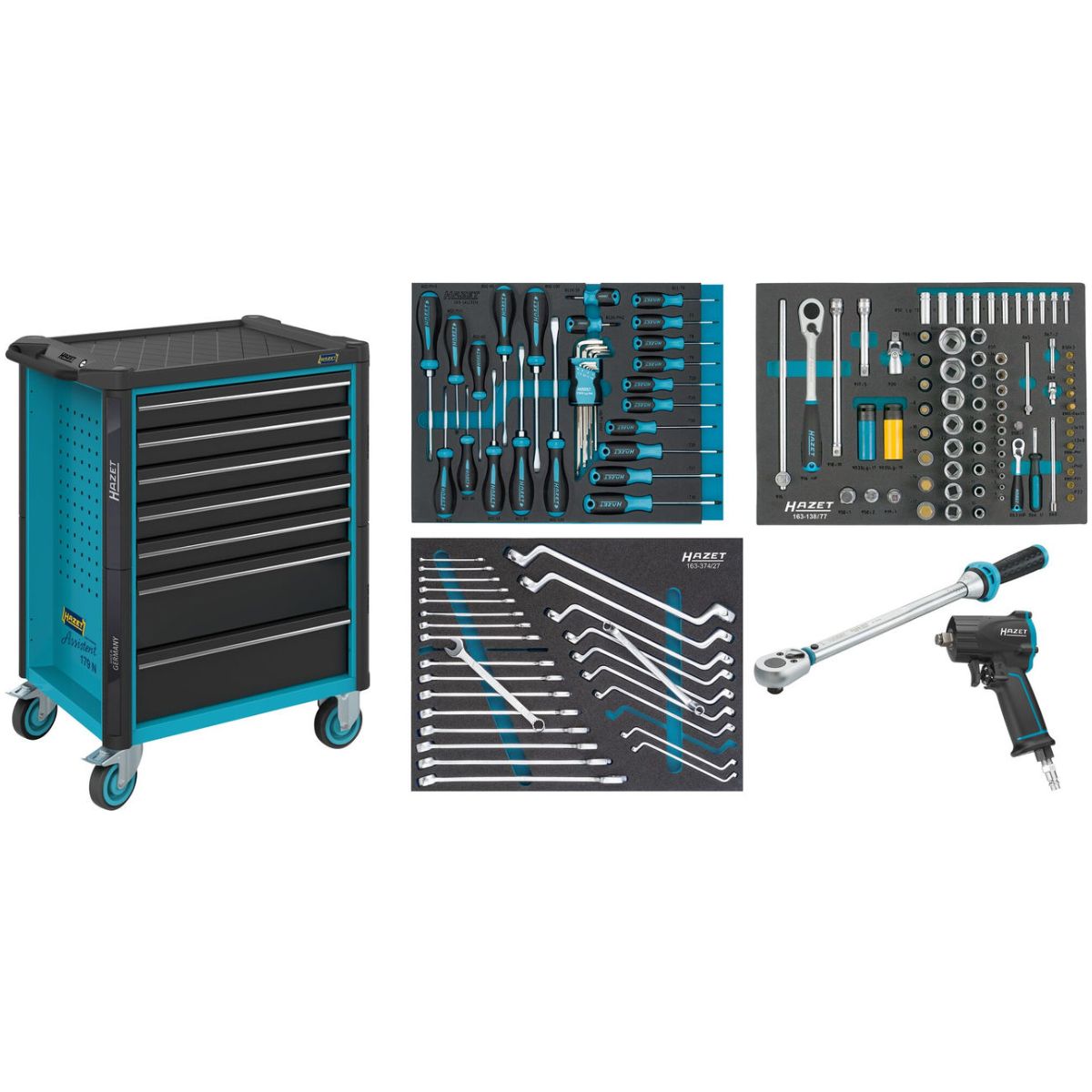 Werkstattwagen ∙ Assistent 179N ∙ Sortiment ∙ 137-teilig ∙ Schubladen, flach: 5× 81 x 522 x 398 mm ∙ Schubladen, hoch: 2× 166 x 522 x 398 mm