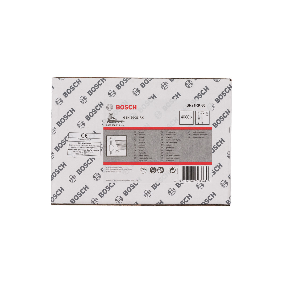 Rundkopf-Streifennagel SN21RK 60 2,8 mm, 60 mm, blank, glatt, 4000er-Pack