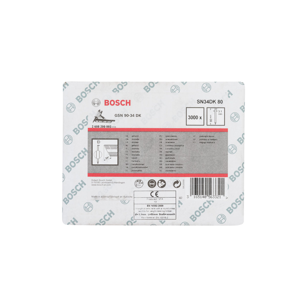 D-Kopf Streifennagel SN34DK 80, 3,1 mm, 80 mm, blank, glatt, 3000er-Pack