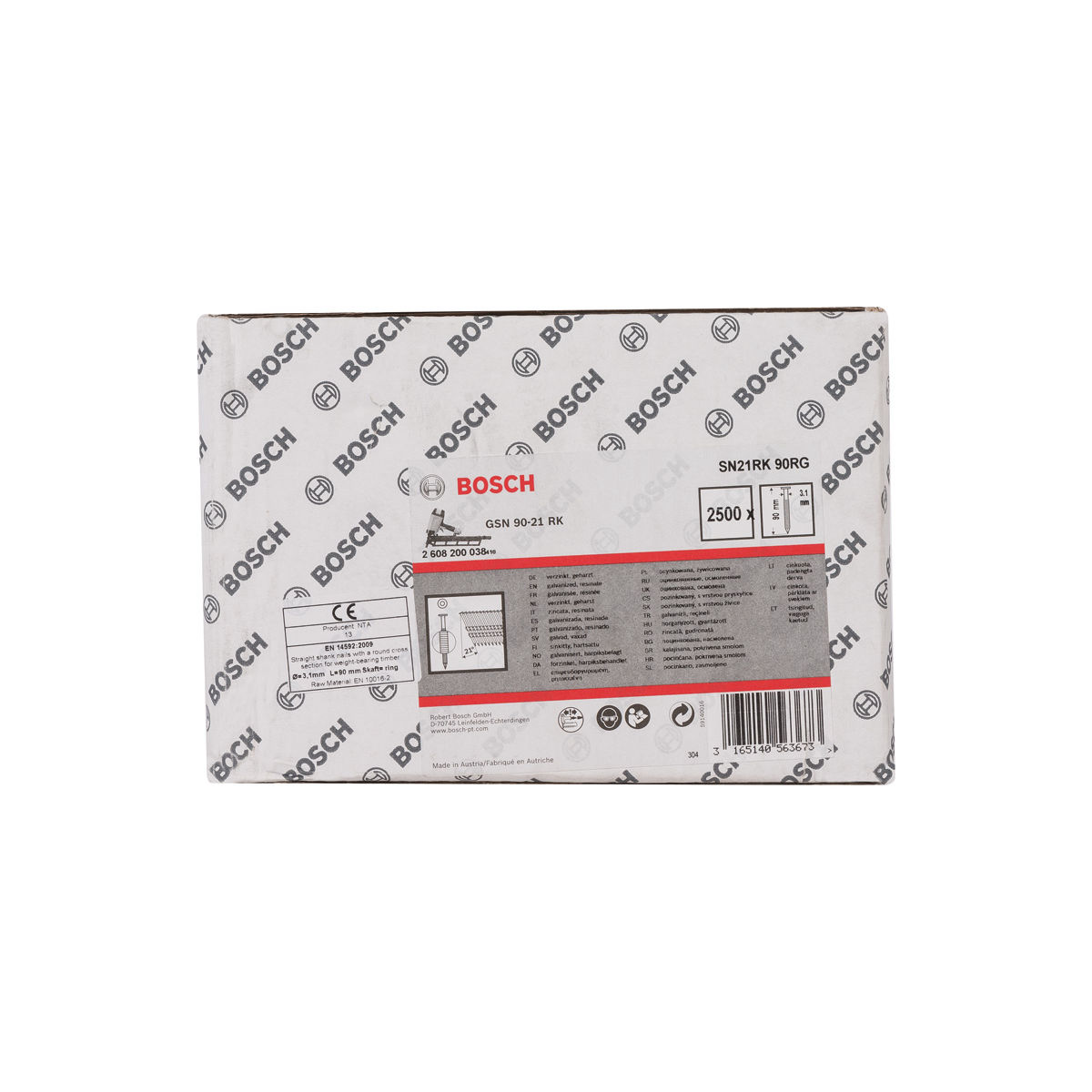 Rundkopf-Streifennagel SN21RK 90RG 3,1 mm, 90 mm, verzinkt, gerillt, 2500er-Pack