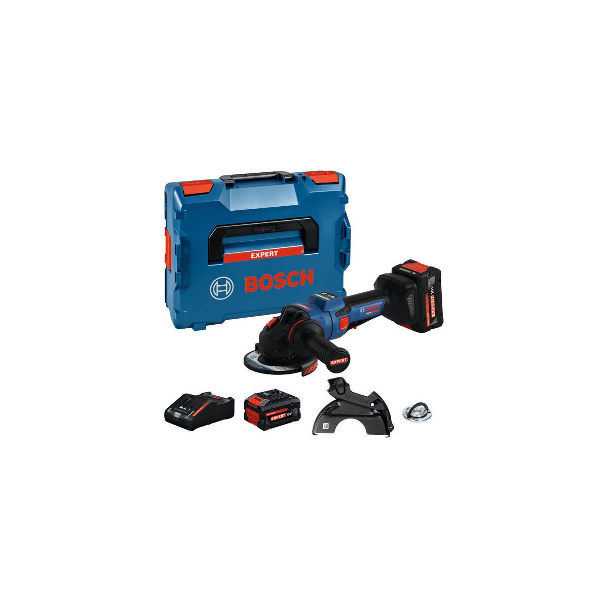 Winkelschleifer EXWS18V-15PS, 2 x EXBA18V-80 in L-BOXX