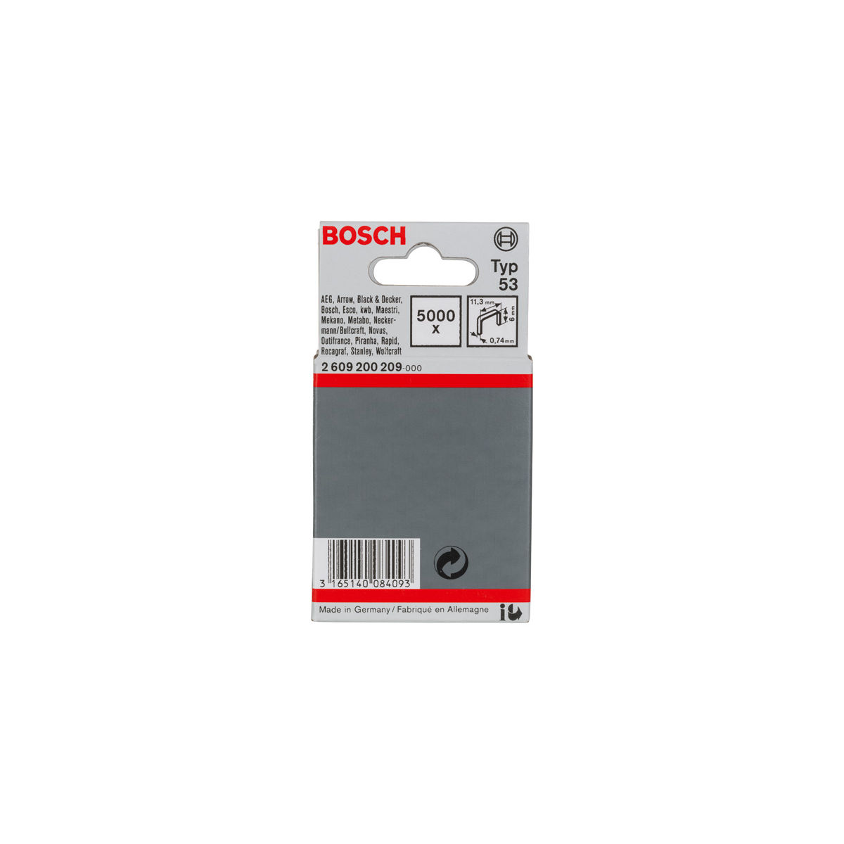 Feindrahtklammer Typ 53, 11,4 x 0,74 x 6 mm, 5000er-Pack