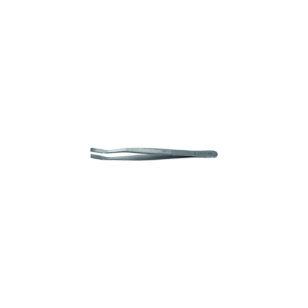 Pinzette mit 4,5 mm breiter, flacher Spitze, abgewinkelt, 120 mm, Form 38a, Werkstoff: AM
