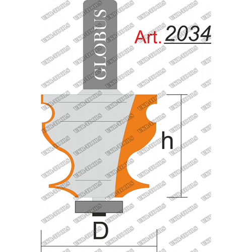 Фреза ГЛОБУС 2034 кромочная фигурная с нижним подшипником D27 h42 d12