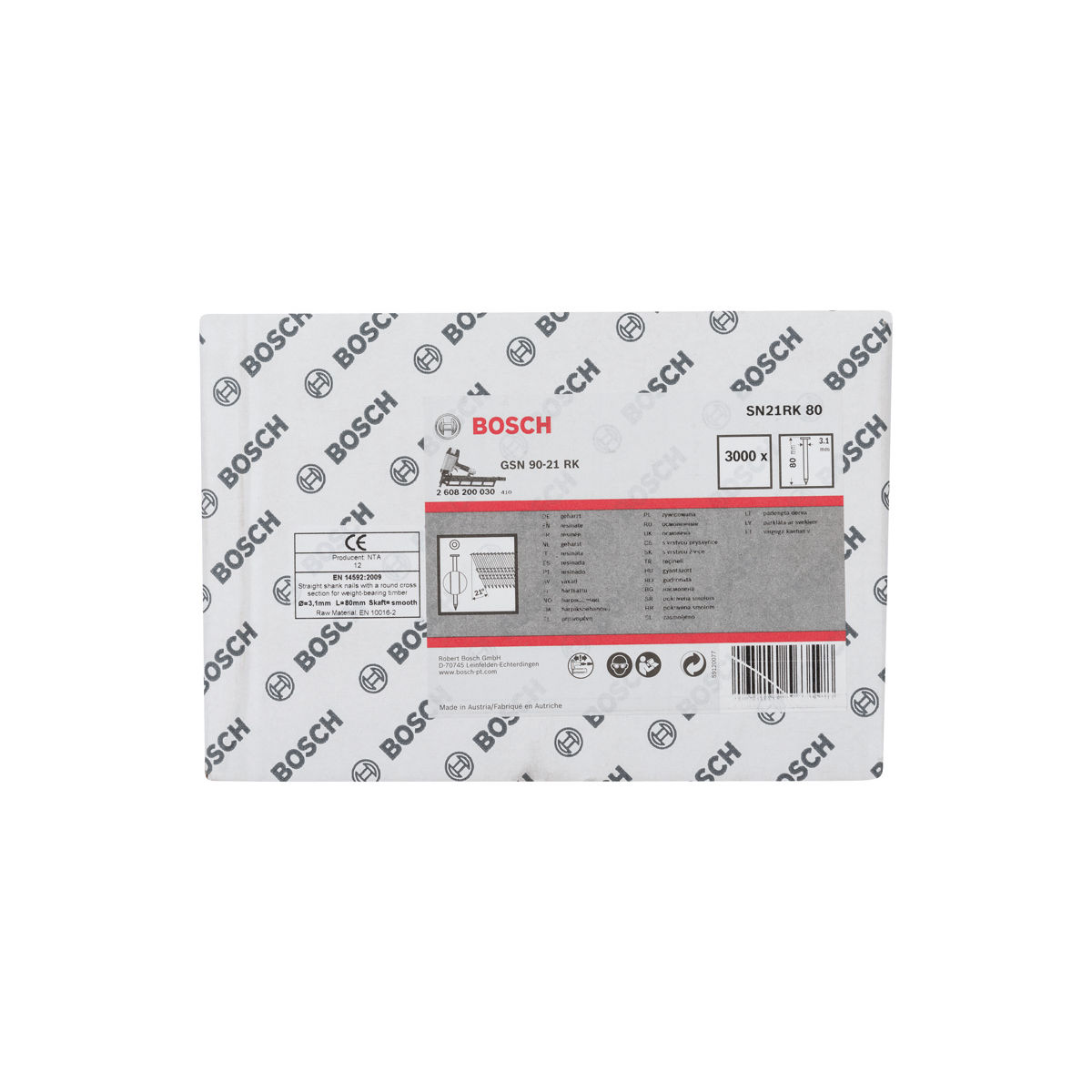 Rundkopf-Streifennagel SN21RK 80 3,1 mm, 80 mm, blank, glatt, 3000er-Pack