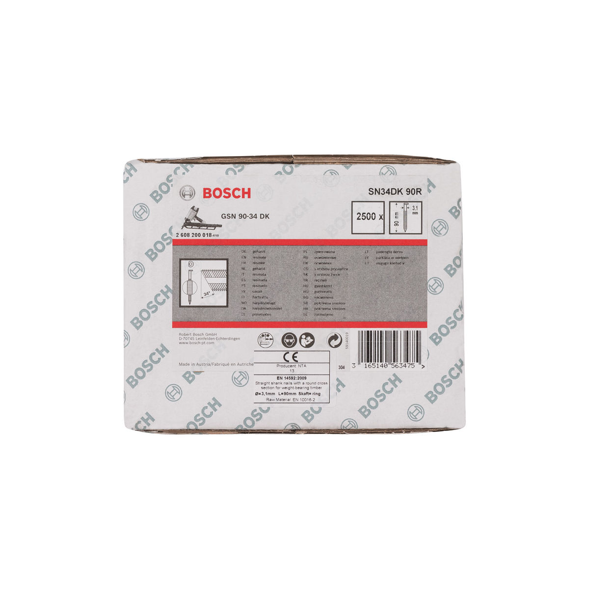 D-Kopf Streifennagel SN34DK 90R, 3,1 mm, 90 mm, blank, gerillt, 2500er-Pack