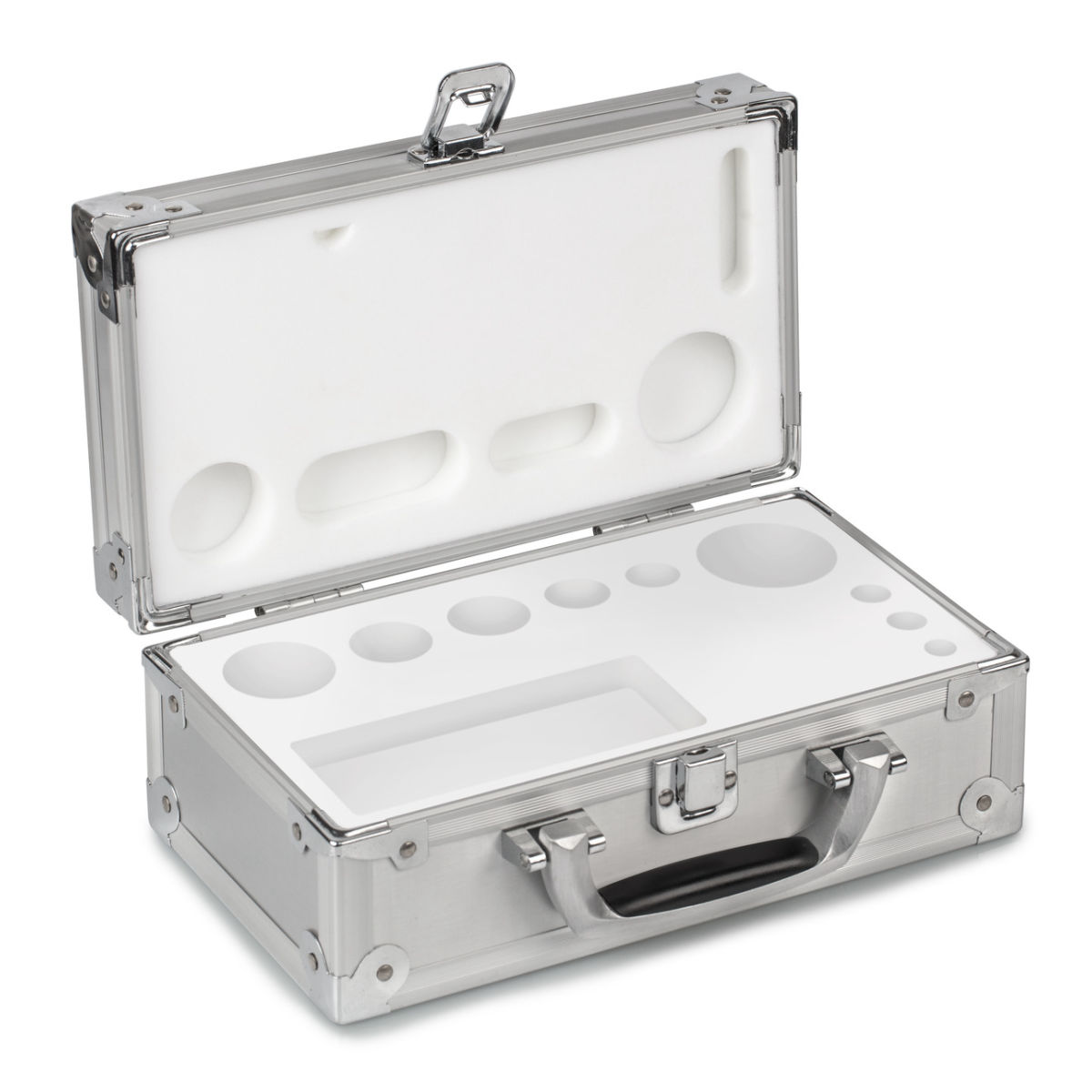 Aluminium-Gewichtsetui 313-040-600, für Nennwerte 1 mg - 200 g, für Klassen E1 - M1, für Bauform Knopf/Kompakt