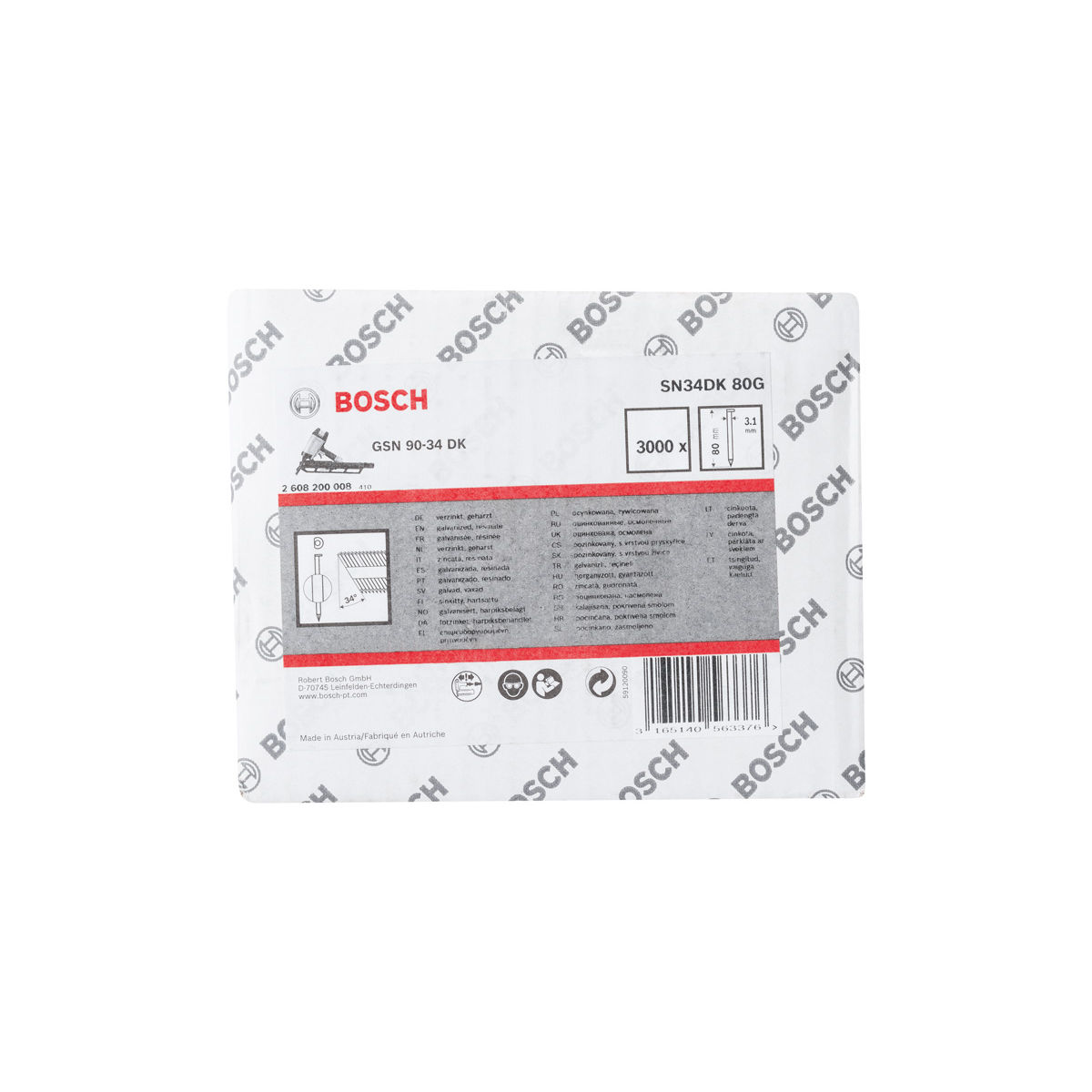 D-Kopf Streifennagel SN34DK 80G, 3,1 mm, 80 mm, verzinkt, glatt, 3000er-Pack
