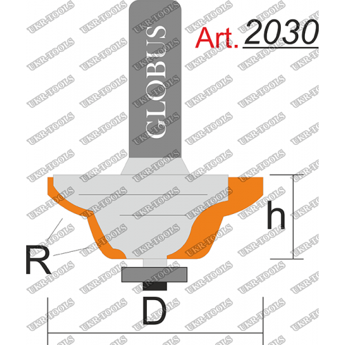 Фреза ГЛОБУС 2030 кромочная калевочная с нижним подшипником R3 D30 h12 d8