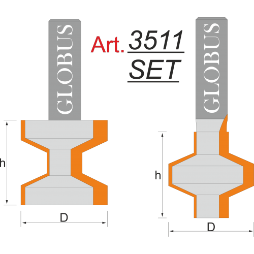 Фреза ГЛОБУС 3511 Set пазо-шиповая D28 d8 h25