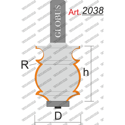 Фреза ГЛОБУС 2038 кромочная фигурная с нижним подшипником R5 D30 h40 d12