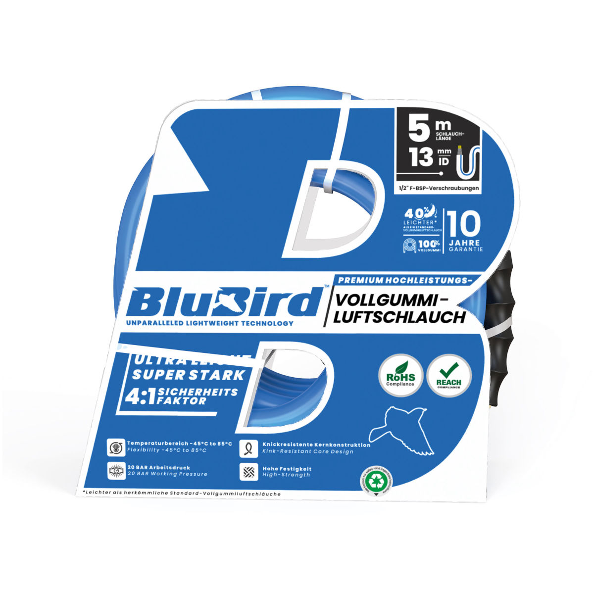 Vollgummi-Werkstattschlauch »BluBird«, Ø20x13, 20 bar, Set 5 m
