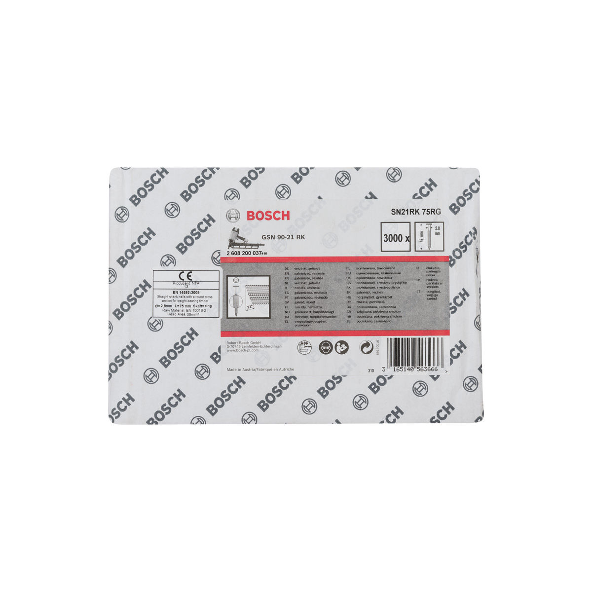 Rundkopf-Streifennagel SN21RK 75RG 2,8 mm, 75 mm, verzinkt, gerillt, 3000er-Pack