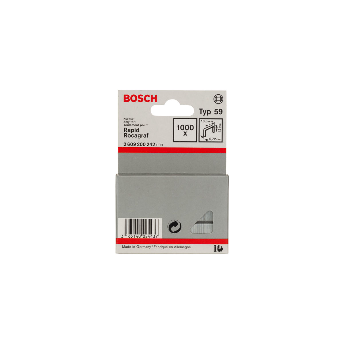 Feindrahtklammer Typ 59, 10,6 x 0,72 x 12 mm, 1000er-Pack