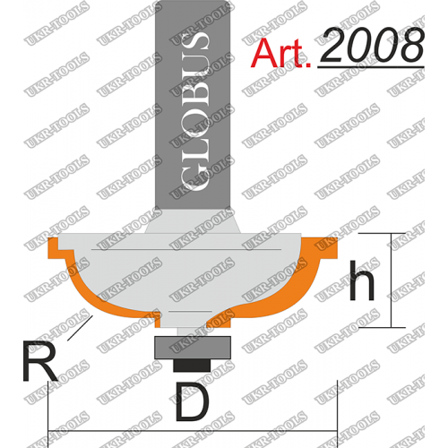 Фреза ГЛОБУС 2008 кромочная фигурная с нижним подшипником R6 D30 h12 d8