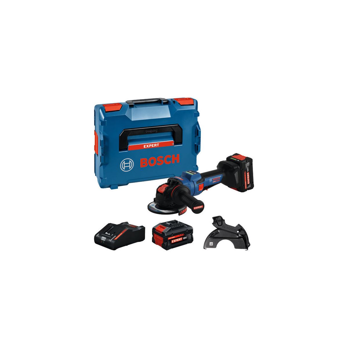 Winkelschleifer EXWX18V-15PS, 2 x EXBA18V-80 in L-BOXX
