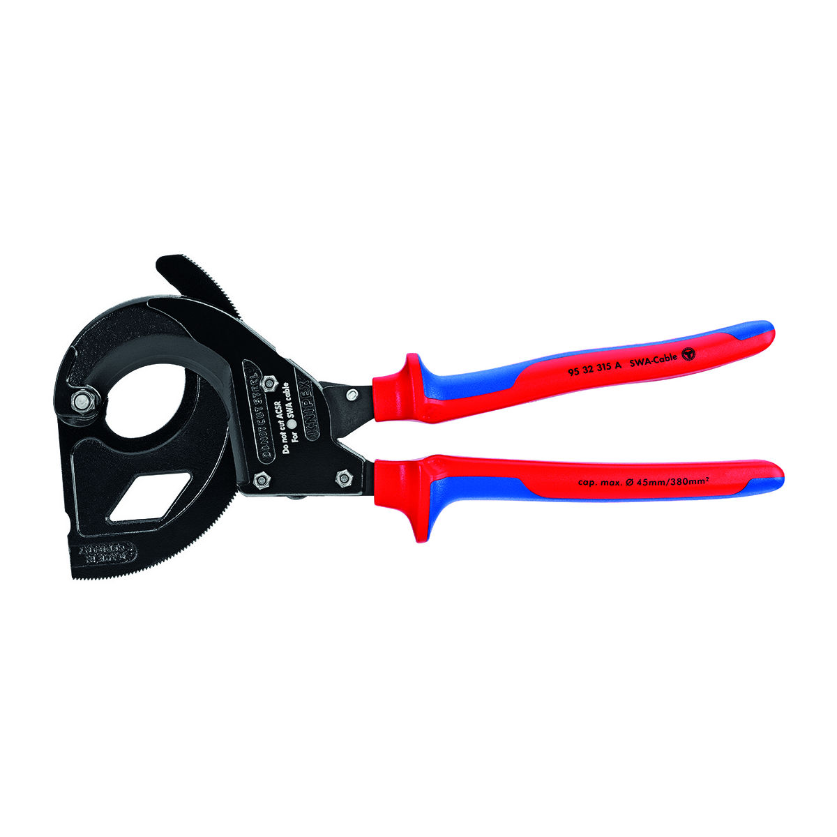 Ratschen-Kabelschere für stahlarmierte Kabel (SWA-Kabel), ganze Länge: 315mm