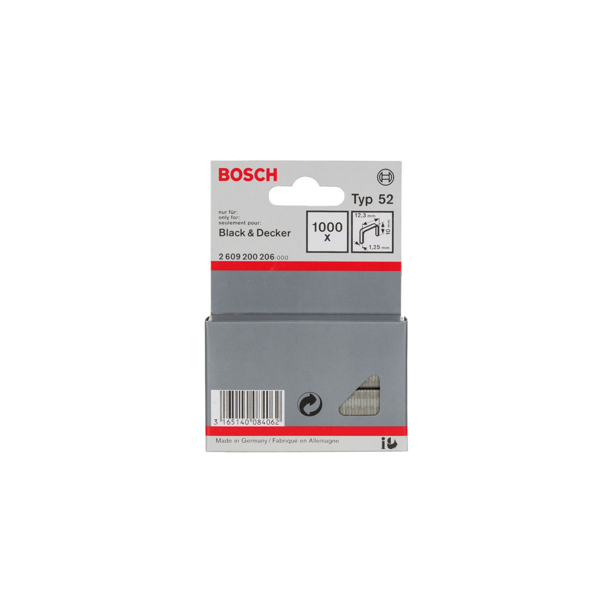 Flachdrahtklammer Typ 52, 12,3 x 1,25 x 10 mm, 1000er-Pack