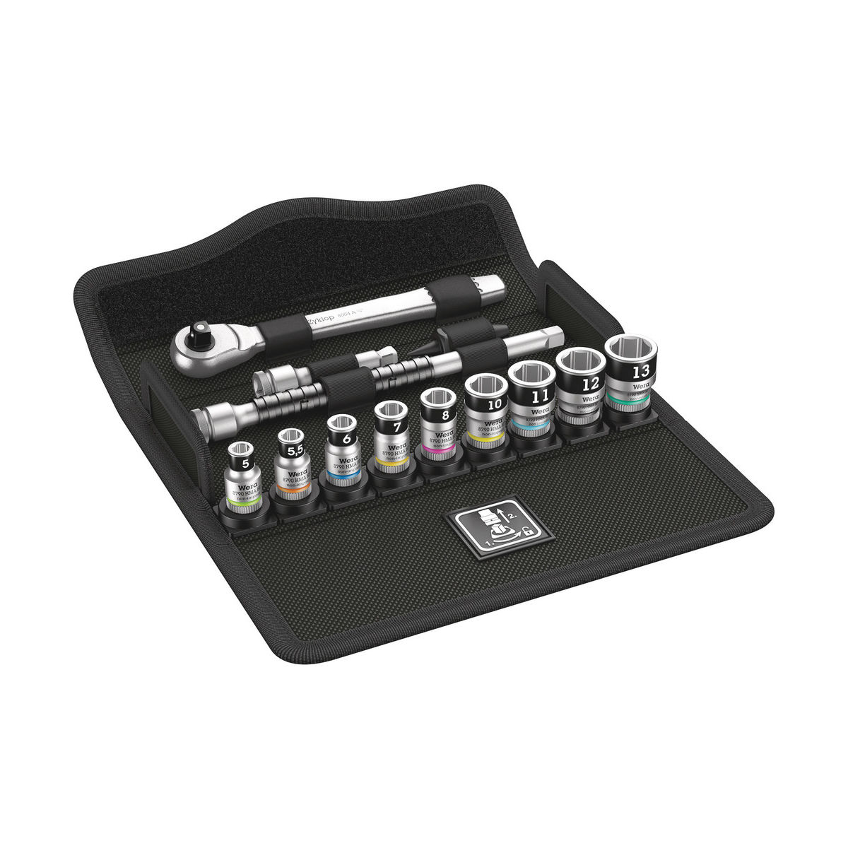 8100 SA 12 HF Zyklop Metal-Knarrensatz, Umschalthebel, 1/4″-Antrieb, metrisch, 13-teilig