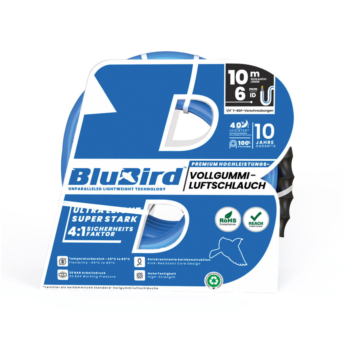 Vollgummi-Werkstattschlauch »BluBird«, Ø12x6, max. 20 bar, Set 10 m