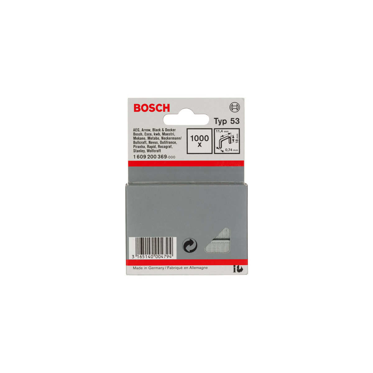 Feindrahtklammer Typ 53, 11,4 x 0,74 x 18 mm, 1000er-Pack