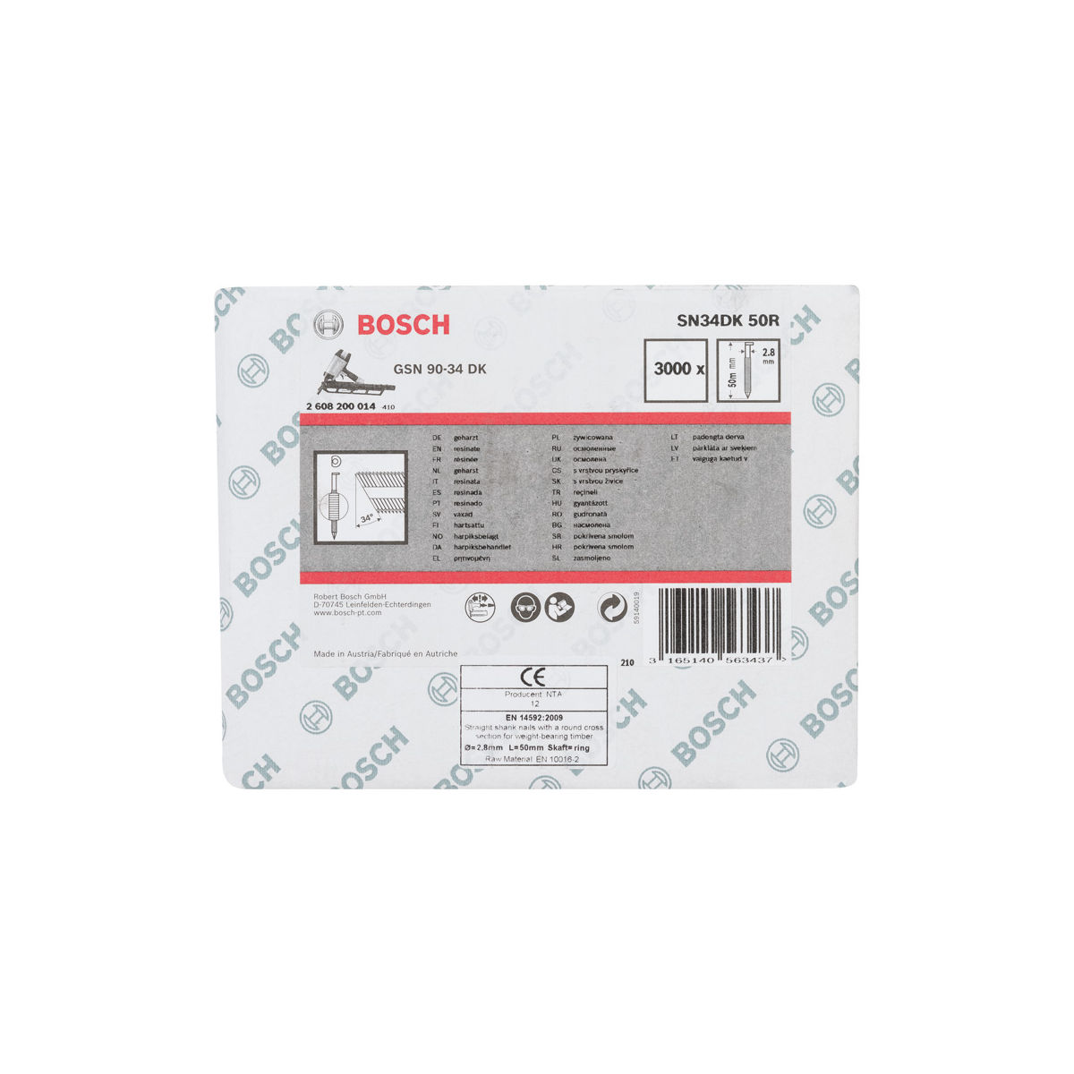 D-Kopf Streifennagel SN34DK 50R, 2,8 mm, 50 mm, blank, gerillt, 3000er-Pack
