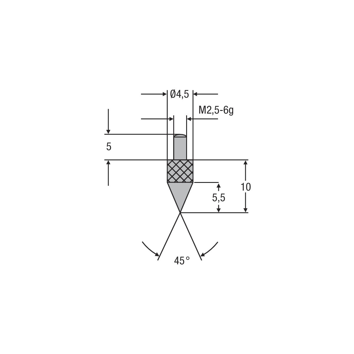 Messeinsatz M2,5mm Spitze, 45°