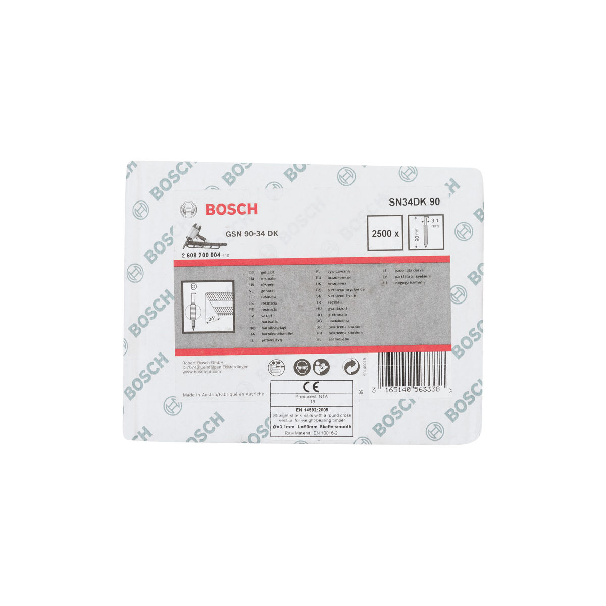D-Kopf Streifennagel SN34DK 90, 3,1 mm, 90 mm, blank, glatt, 2500er-Pack