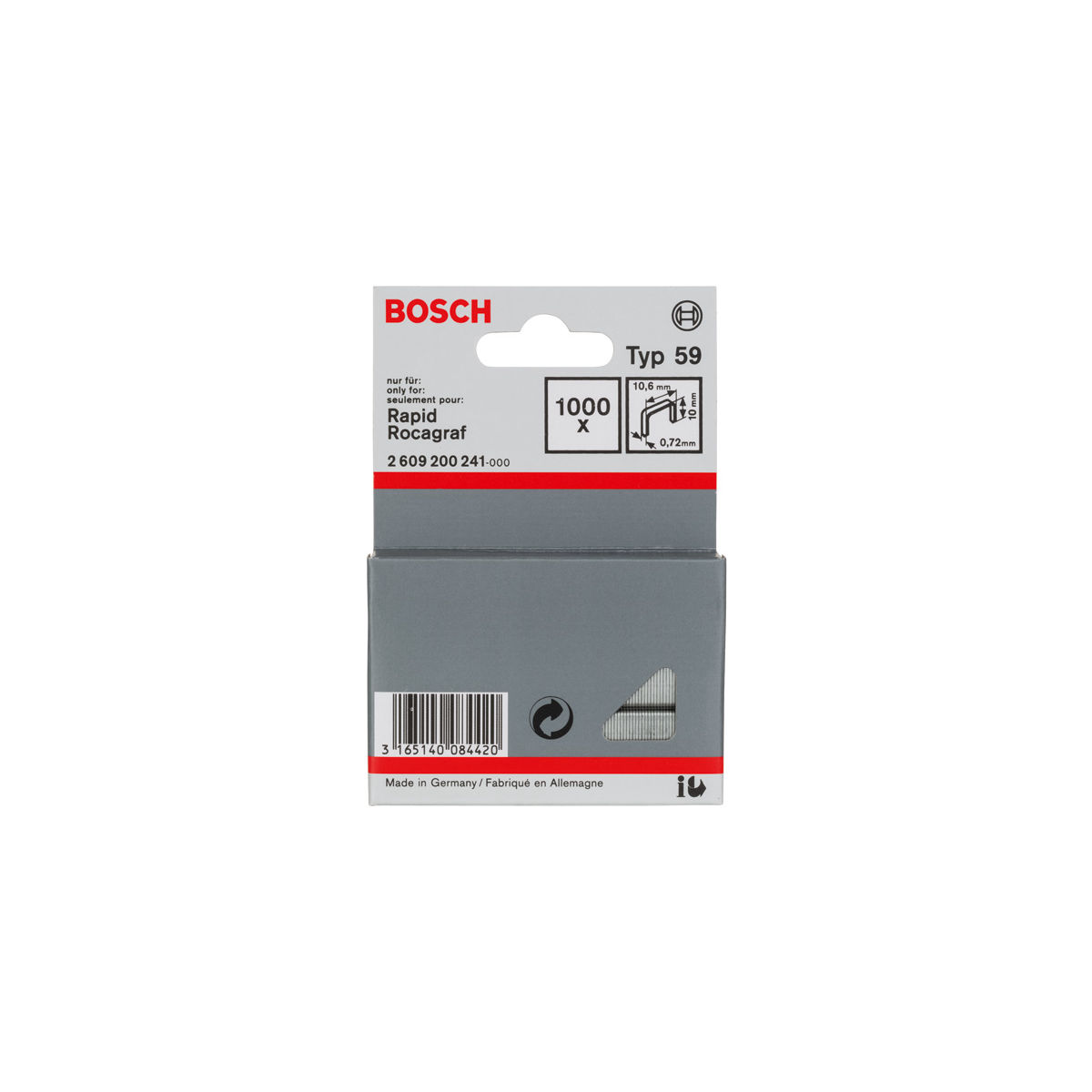 Feindrahtklammer Typ 59, 10,6 x 0,72 x 10 mm, 1000er-Pack