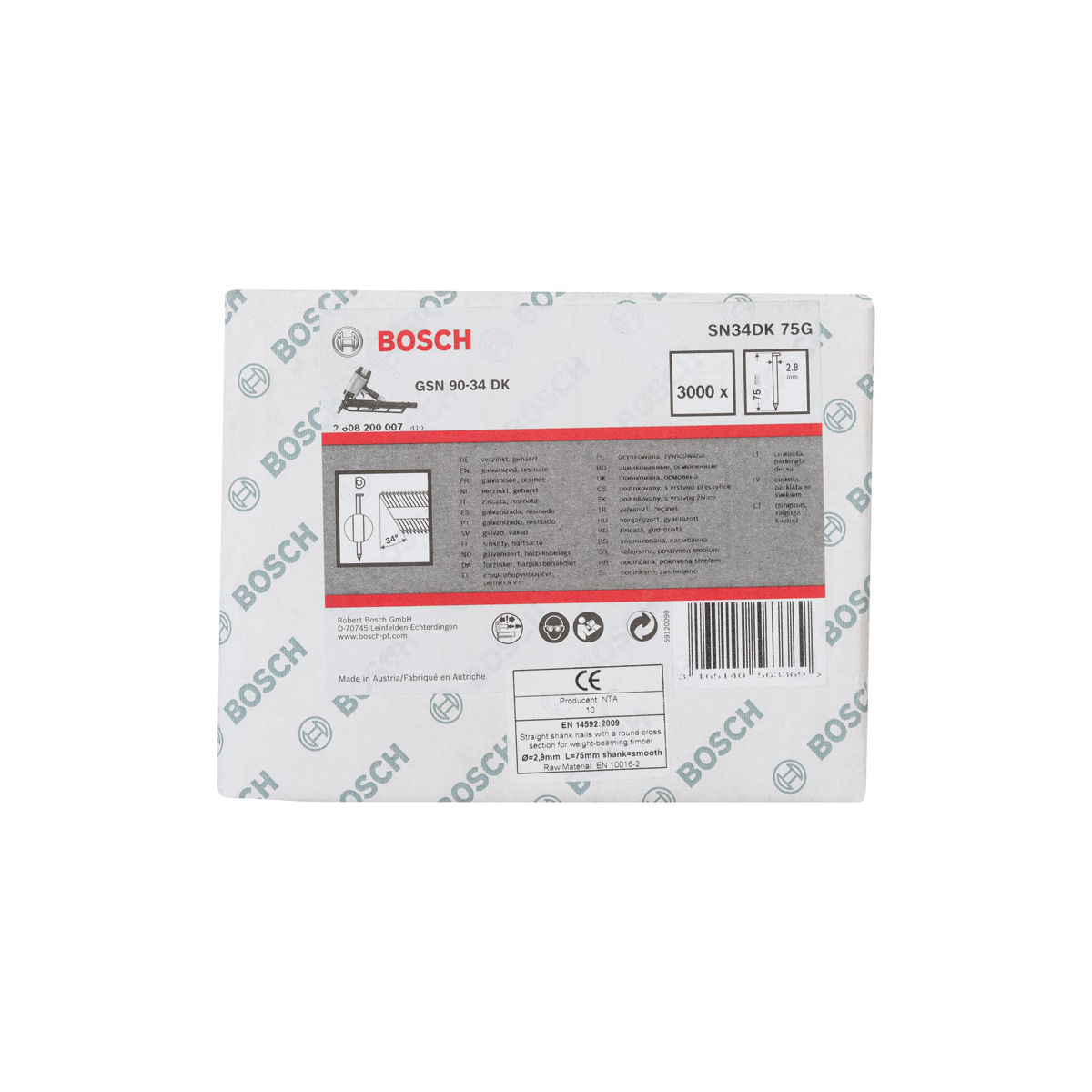 D-Kopf Streifennagel SN34DK 75G, 2,8 mm, 75 mm, verzinkt, glatt, 3000er-Pack