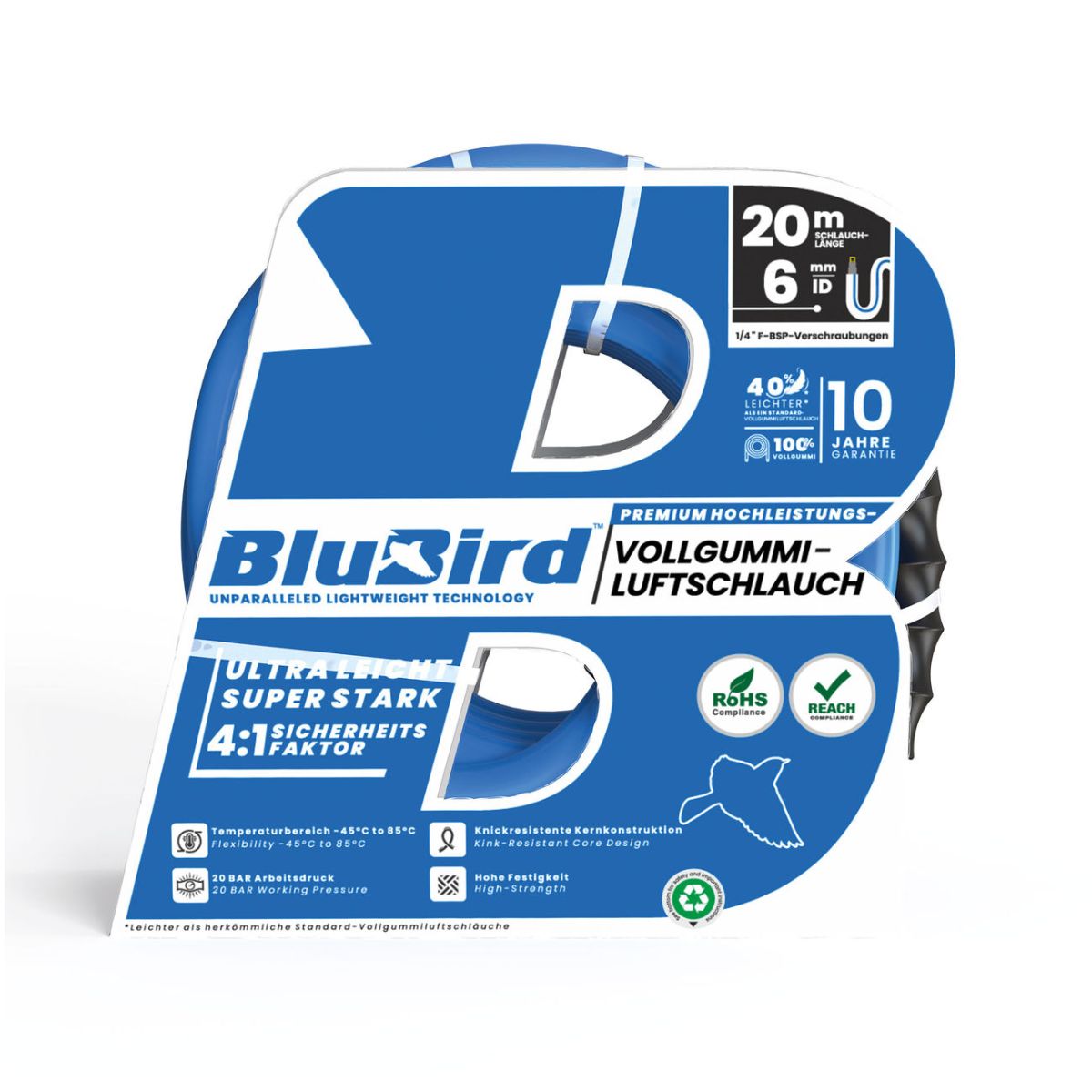 Vollgummi-Werkstattschlauch »BluBird«, Ø12x6, max. 20 bar, Set 20 m