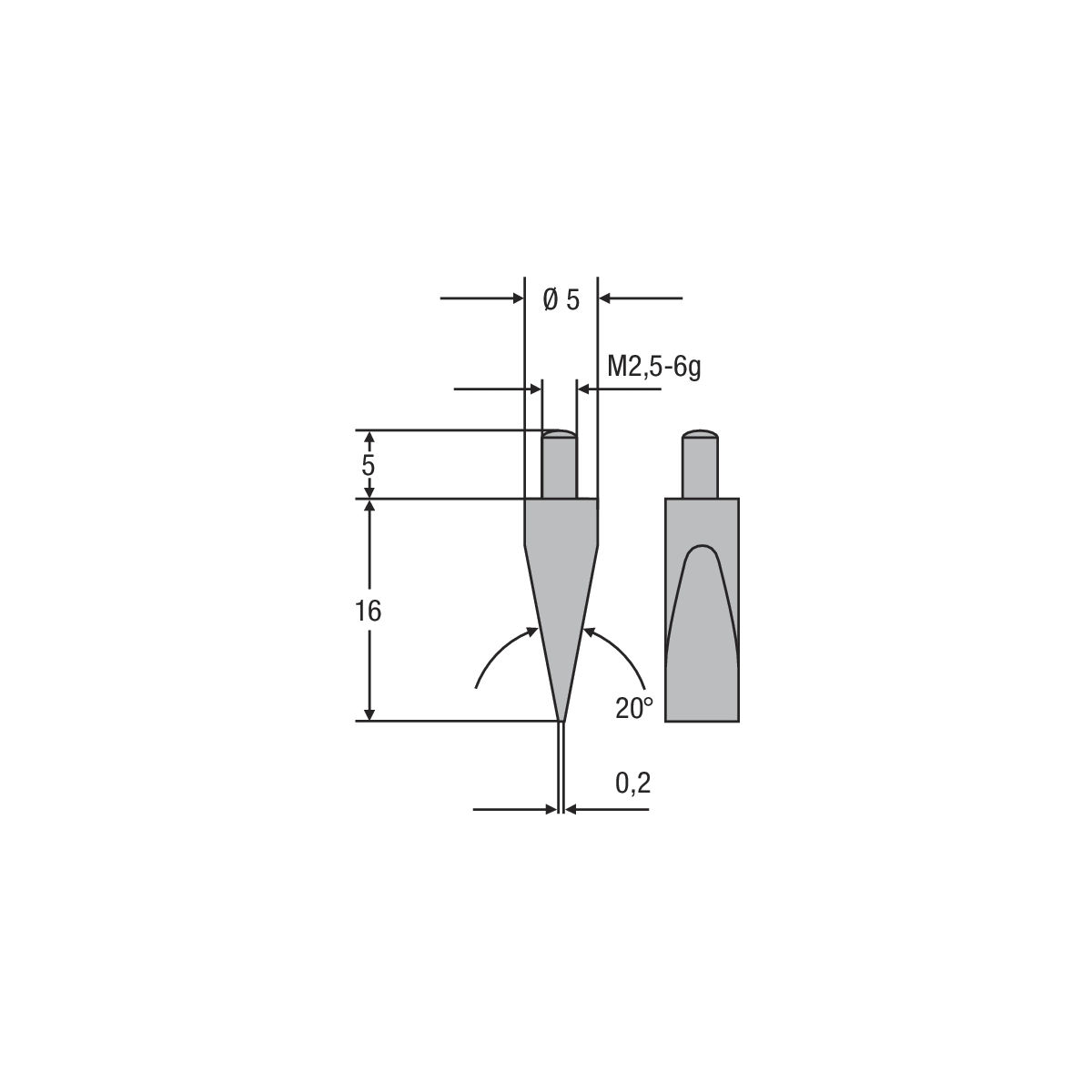 Messeinsatz M2,5mm 20° Keilform, Fläche 0,2 mm