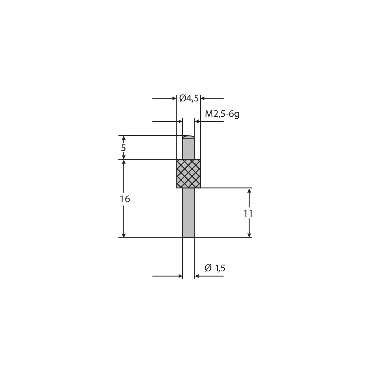 Messeinsatz M2,5mm ø 1,5 mm Länge 10 mm